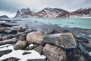 Image showing Rocky coast of fjord in Norway