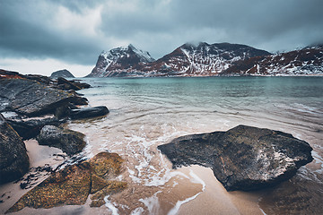 Image showing Rocky coast of fjord in Norway