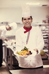 Image showing Chef showing a plate of tasty meal