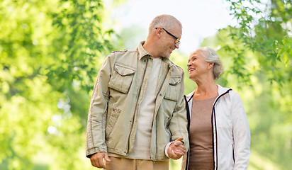 Image showing happy senior couple over green natural background