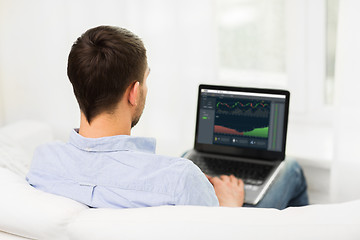 Image showing man with charts on laptop screen at home