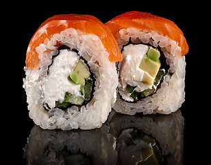 Image showing Two pieces of sushi rolls Philadelphia