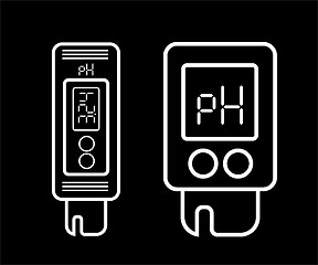 Image showing Acidity meter pH. The chemical testers. Icons of thin lines on a black background. Vector