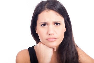 Image showing closeup emotional portrait sad woman