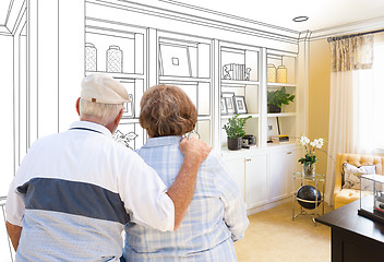 Image showing Senior Couple Facing Custom Built-in Shelves and Cabinets Design