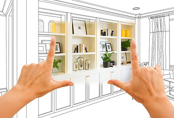 Image showing Hands Framing Custom Built-in Shelves and Cabinets Design Drawin