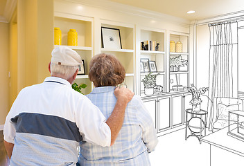 Image showing Senior Couple Facing Custom Built-in Shelves and Cabinets Design