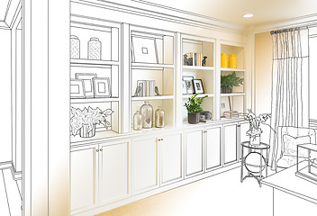 Image showing Custom Built-in Shelves and Cabinets Design Drawing Gradating to