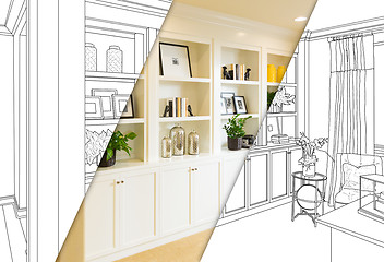 Image showing Custom Built-in Shelves and Cabinets Design Drawing with Cross S