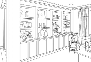 Image showing Detailed Drawing of Custom Living Room Built-in Shelves and Cabi