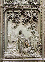Image showing Detail bronze bas-reliefs of the Pieta scene in bas relief at Mi