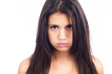 Image showing closeup emotional portrait sad woman