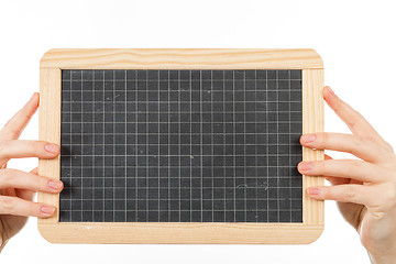Image showing woman\'s hands holding a blackboard publicity