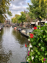 Image showing Autumn view of Old Amsterdam canal