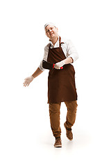 Image showing Smiling butcher posing isolated on white background