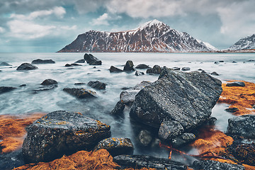 Image showing Rocky coast of fjord in Norway