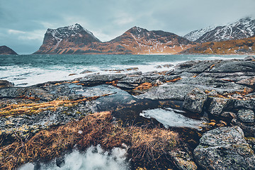 Image showing Rocky coast of fjord in Norway