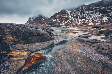 Image showing Rocky coast of fjord in Norway