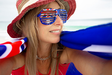 Image showing Aussie Australian happy woman supporter or fan