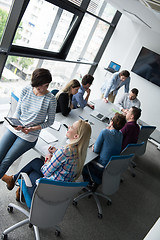 Image showing Pretty Businesswomen Using Tablet In Office Building during conf