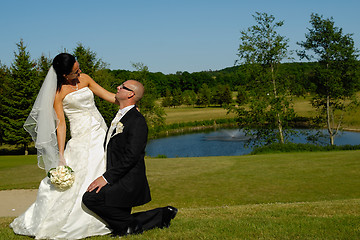 Image showing Wedding - Groom on knee