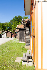 Image showing typique colored wooden houses in biganos port in the Bay of Arcachon