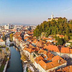 Image showing Cityscape of Ljubljana, capital of Slovenia in warm afternoon sun.