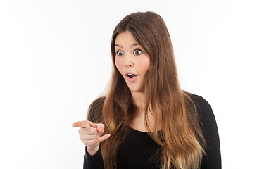 Image showing Beautiful young woman showing blank signboard