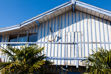 Image showing typique colored wooden houses in biganos port in the Bay of Arcachon