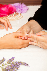 Image showing Manicure of nails from a woman\'s hands before applying nail polish