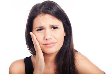 Image showing closeup emotional portrait sad woman