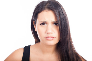 Image showing closeup emotional portrait sad woman