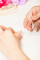 Image showing Manicure of nails from a woman\'s hands before applying nail polish