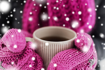 Image showing close up of woman with tea mug outdoors in winter