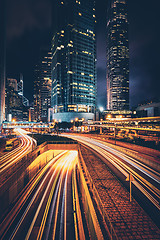 Image showing Street traffic in Hong Kong at night