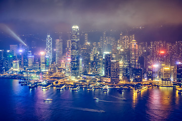 Image showing Aerial view of illuminated Hong Kong skyline. Hong Kong, China