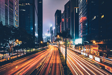 Image showing Street traffic in Hong Kong at night