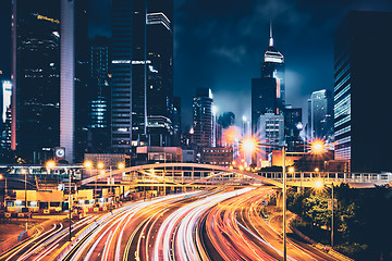 Image showing Street traffic in Hong Kong at night