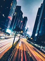 Image showing Street traffic in Hong Kong at night