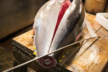 Image showing fresh gutted tuna fish at japanese street market