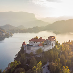 Image showing Medieval castle on Bled lake in Slovenia in autumn.