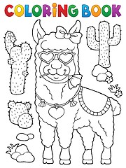 Image showing Coloring book llama with love glasses 1