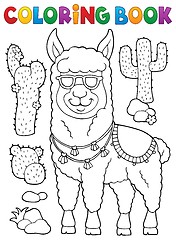 Image showing Coloring book llama with sunglasses 1