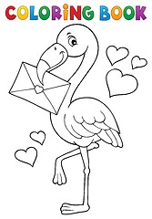Image showing Coloring book flamingo with love letter