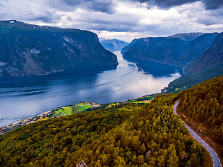 Image showing Beautiful Nature Norway Stegastein Lookout.