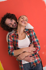 Image showing couple in love  over color background