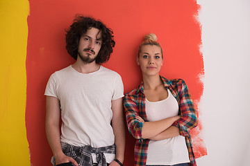 Image showing couple in love  over color background