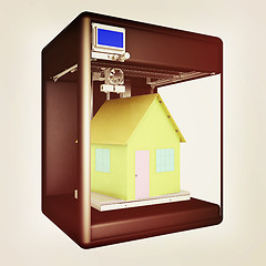 Image showing Industrial 3D printer prints a house concept. 3d illustration. V