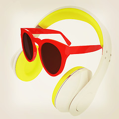 Image showing Sunglasses and headphone for your face. 3d illustration. Vintage