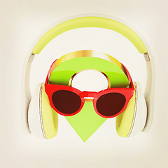 Image showing Glamour map pointer in sunglasses and headphones. 3d illustratio